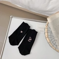 Women's black mid-calf socks with pink heart embroidery and She is Kind text - Black