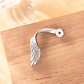 Silver wing-shaped body jewelry with clear cubic zirconia inlays on a wood base - Right Side Style (A338) / 0.8mm Thread