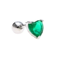 Macro view of heart-shaped emerald zircon earring with a secure screw ball back - Green Heart