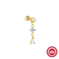 Golden S925 silver ear stud with light blue clover and pear-shaped crystal pendant - Single Gold #11 (Clover Drop)