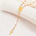 Collana rosario in acciaio inossidabile placcato oro 18K con perline rosse e medaglia - Rosso