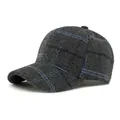 Classic dark grey wool blend plaid baseball cap with a vintage check pattern finish - Adjustable / Gray