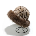 Winter faux fur leopard print bucket hat for women with warm dark brown plush trim - M / Dark Brown Brim Leopard