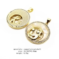 Macro view of gold mom heart pendant with copper, zircon, and shell inlay details - Mother & Son Hug Style / Pendant Only (No Chain)