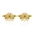 Detail of bee earrings with white pearl and colorful crystals in gold-plated finish - Pearl Bee (Style 2)