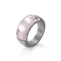 Titanium steel ring with wide brushed grey band and rectangular faceted pink gemstone - US 7