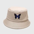 Bob beige avec motif papillon bleu et bordure cousue pour la protection solaire - M (56-58cm) / Kaki Papillon Bleu
