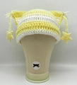 Handmade crochet cat ear beanie with yellow and white stripes and star pendants - Yellow White Stripes