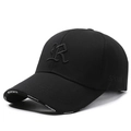 Casquette de baseball noire avec lettre R brodée en 3D et logo SPORT sur le côté - Noir avec broderie noire