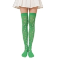 Green Christmas over-knee socks with Santa Claus print and cozy plush details - Green Socks with Santa Claus Print
