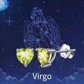 S925 sterling silver heart-cut peridot stud earrings for Virgo zodiac sign - August: Apple Green (Virgo/Yellow-Green)