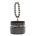 Modern black velvet cylinder handbag with silver studs and large pearl bead handle - Silver