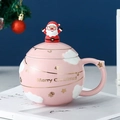 Roze keramische kerstmok met kerstman en gouden tekst Merry Christmas - Enkele Mok / Roze