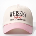 Détails de la broderie Whiskey sur une casquette de baseball bicolore beige et rose - Réglable / Blanc Cassé et Rose