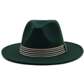 Classic dark green wool fedora hat with a striped ribbon band for stylish unisex wear - M (56-58cm) / Dark Green