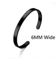 Minimalist 6mm wide open cuff bracelet in black polished titanium steel - 6mm Width / Black