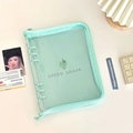 Transparent A6 PVC binder with green zipper border and green grape design cover - A6 / Water Green (Grape Pattern)