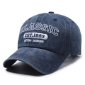Gorra de béisbol de mezclilla lavada azul marino con bordado blanco clásico retro - Ajustable / Azul marino