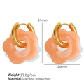 Fashionable stainless steel hoop earrings with orange resin camellia flower charms - Orange