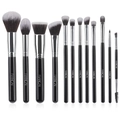 12-teiliges Profi-Make-up-Pinsel-Set mit schwarzen Griffen, Silberzwingen und weichem Haar - 12-teiliges Schwarz Silber OPP Einfaches Paket