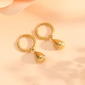Orecchini a cerchio in acciaio inossidabile placcato oro 18k con ciondoli a goccia lisci - Orecchini a Cerchio a Goccia d'Oro (F605)