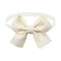 Solid cream white pet bowtie accessory with textured woven fabric and elastic strap - Off White