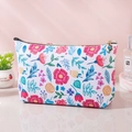 Floral print large makeup bag in thick waterproof PU leather with zipper closure - White Botanical Print