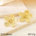 French style 18K gold plated stainless steel petal flower stud earrings in golden finish - Style J Flower Design (KE115289-KFC)