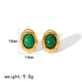 Vintage 18k gold plated stainless steel earrings with green oval stone 18mm size - Gold Green Agate Style (TE6720-GN-G)