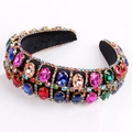 Baroque padded headband with colorful large crystals on premium black velvet - Colorful