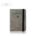 Grey matte PU leather passport holder with elastic band and travel wallet engraving - Strap Passport Cover / Gray