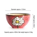 Japanese ceramic rice bowl in reddish brown matte glaze with white daisy motif - 4.8 Inch / GK Red Retro