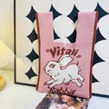 Pink knitted tote bag featuring a cute Vital Rabbit jacquard design for daily use - Running Rabbit Pink