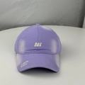 Detailed close-up of purple cotton baseball cap with silver embroidery and distressed holes - One Size (54-60cm) / Purple