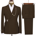 Men's slim fit double-breasted suit in dark brown with matching trousers for weddings - Coffee