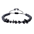 Adjustable black gemstone beaded bracelet with natural chips and silver copper beads - Black Agate