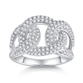 Luxuriöser S925 Sterlingsilber Kettenring mit funkelnden Moissanit Steinen besetzt - US 7 / Kettenform Pave-Stil (R13695) Mit GRA-Zertifikat / Silber