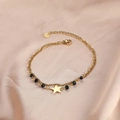 Double-layer gold stainless steel bracelet with black beads and a star charm - Black Beads Star / Gold Double Layer Star