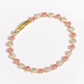 Elegant gold bracelet with sparkling pink and white square zircons on white background - 4mm Pink White Gold
