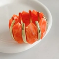 Bracelet élastique en acrylique marbré orange avec des détails dorés chic - Orange