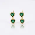Double heart green gemstone earrings with 18K gold-plated milgrain settings for women - Gold Double Heart with Green Zirconia (E2123)