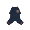 Tuta a quattro zampe blu scuro per animali con ricamo a cuore e bordi a quadri - S / Blu navy