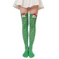 Christmas green over-knee stockings with 3D Santa Claus doll and festive snowflake patterns - Green Santa Socks with 3D Santa Doll