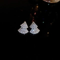 Macro di orecchini a lobo in argento con zirconi e design a ventaglio a due strati - Stile a Ventaglio a Strati (15# Perno in Argento-Argento)