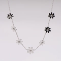 Elegant stainless steel daisy flower bracelet with silver and black floral charms - Steel Color Multi-Flower Necklace
