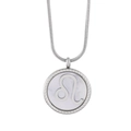 Silver stainless steel snake chain necklace with Leo zodiac sign round shell pendant - Leo