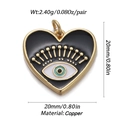 Macro detail of copper heart evil eye pendant with 20mm dimensions and weight specs - CX142-7 (Black Glaze Heart Eye)