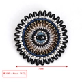 Detailed embroidered evil eye brooch with blue silk, pearls, beads and black gemstone - Black Base Blue Red Yellow Embroidery Beads-BE1505WH00