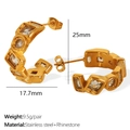 18K vergoldete Edelstahl-Creolen mit klaren quadratischen Strasssteinen und Maßen - Weißer Zirkon Gold Stil
