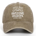 Detailed embroidery on khaki washed cotton baseball cap for grandpa gift idea - One Size / Khaki